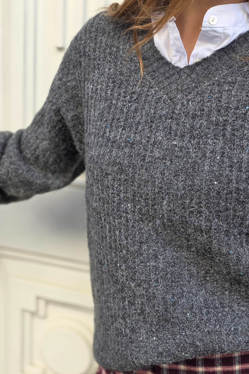 Jersey Olivia de punto con brillos gris oscuro