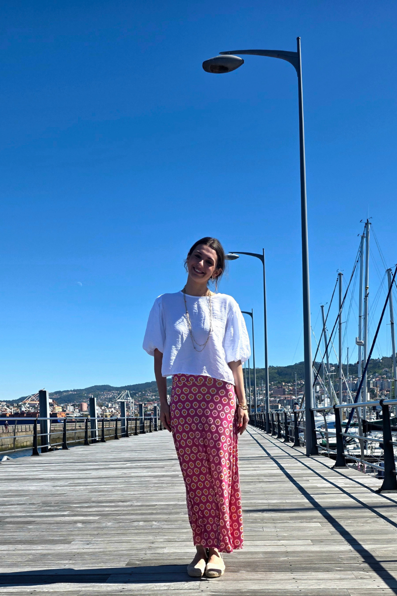 Falda Larga Estampado Célula Fucsia