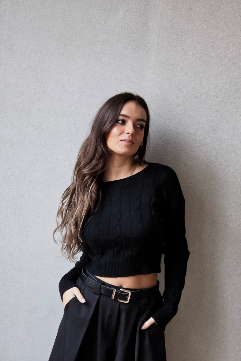 Jersey corto de trenzas negro