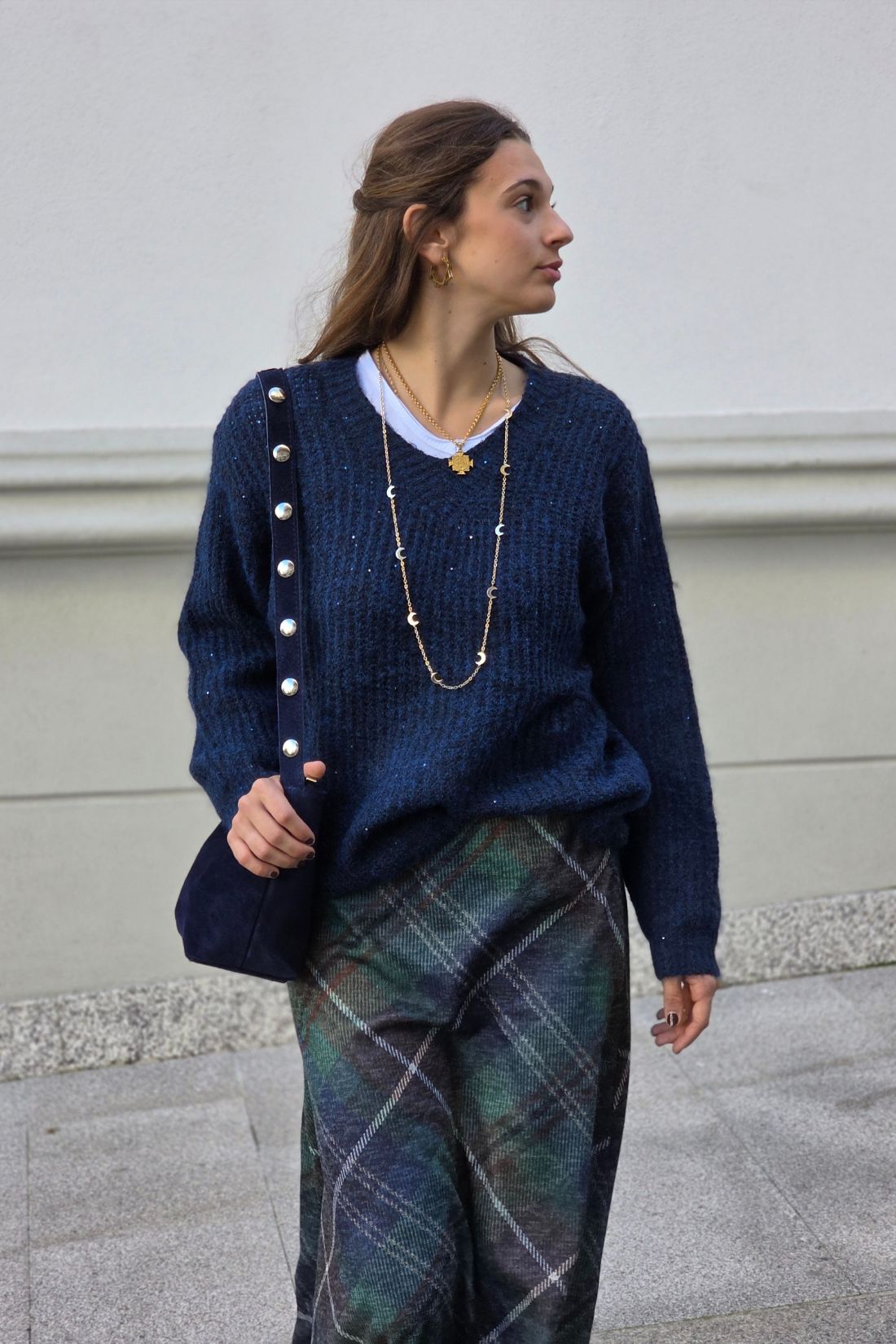 Jersey Olivia de punto con brillos azul marino