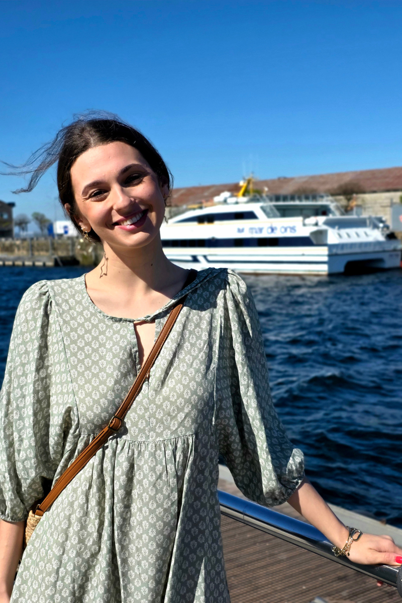 Vestido Largo Flores M. Globo Salvia