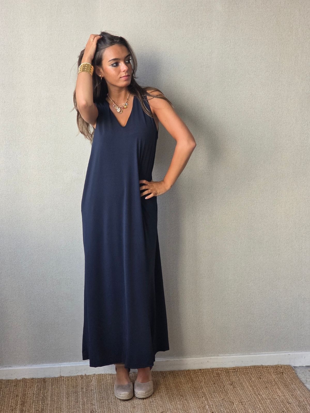 Vestido Asas Con Bolsillos Marino