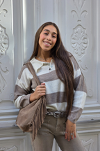 Jersey de rayas con cuello camisero topo