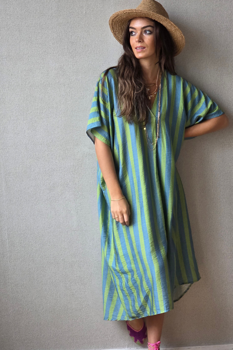 Vestido rayas tipo kurta verde