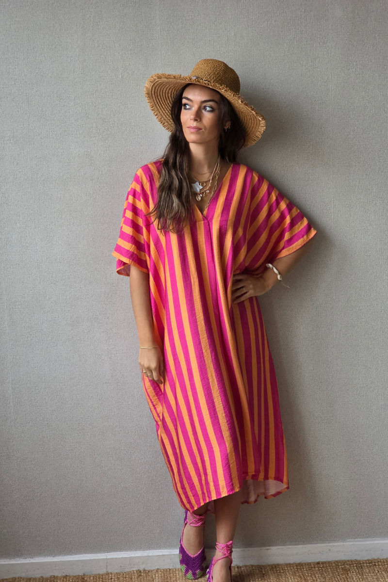 Vestido rayas tipo kurta fucsia