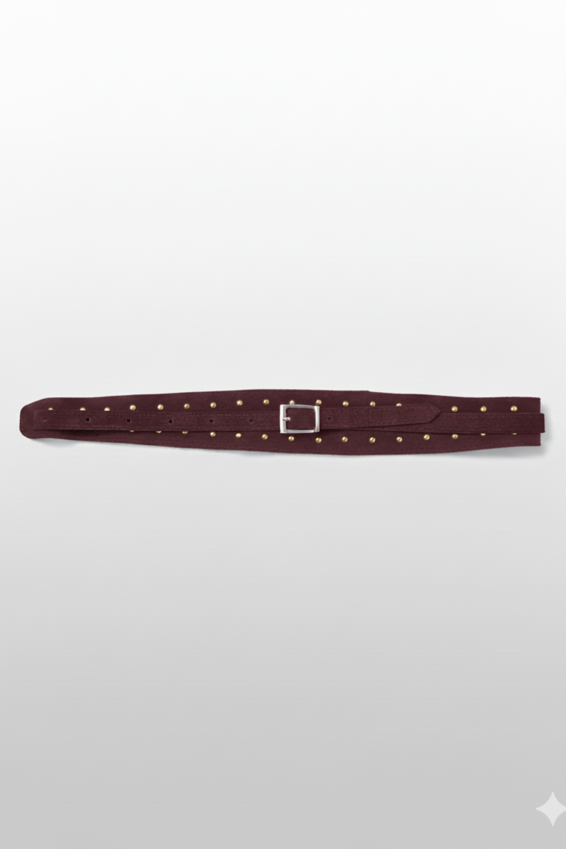 Cinturón de serraje ancho tachas granate
