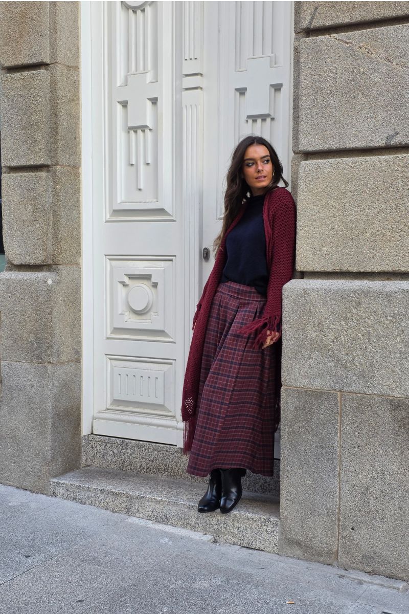 Falda tablas de cuadros granate