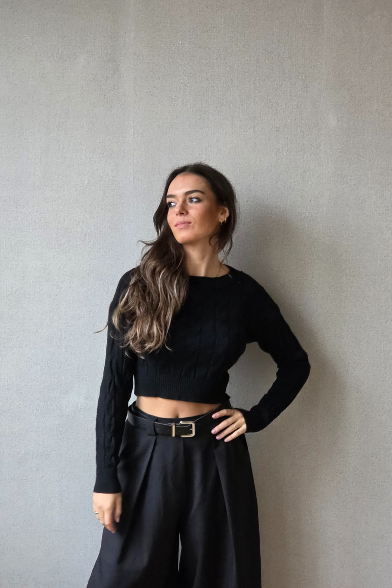 Jersey corto de trenzas negro