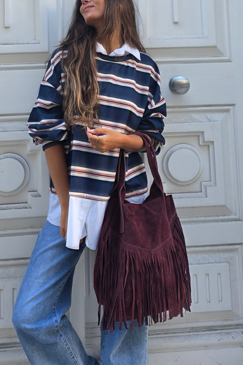 Jersey de rayas azul con detalle de camisa falsa