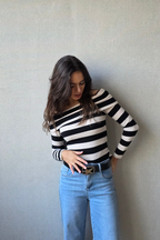 Jersey Escote Bardot Rayas - Negro