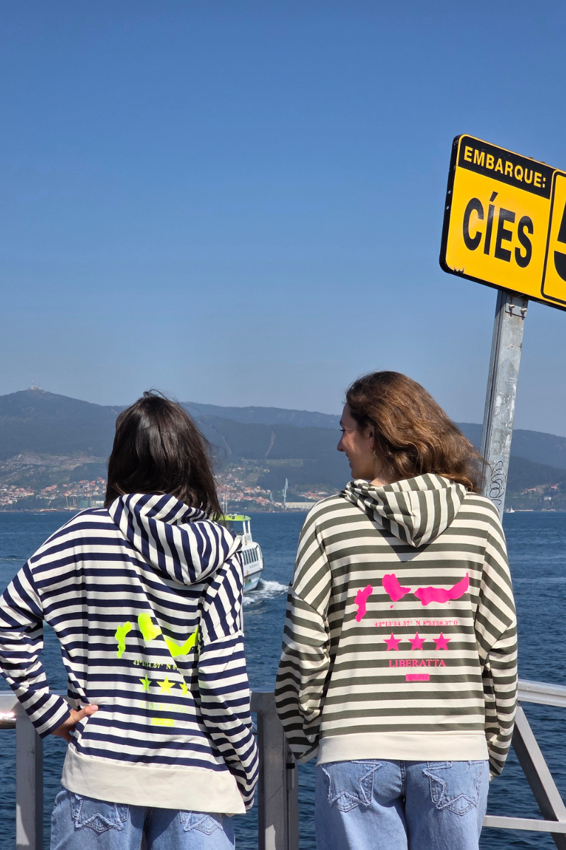 Sudadera de Rayas Verde Militar Estampado Cíes
