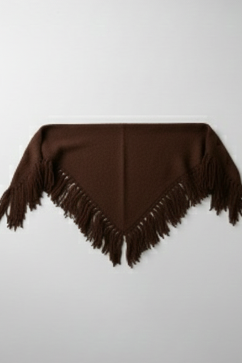 Bufanda tipo mini chal de flecos chocolate