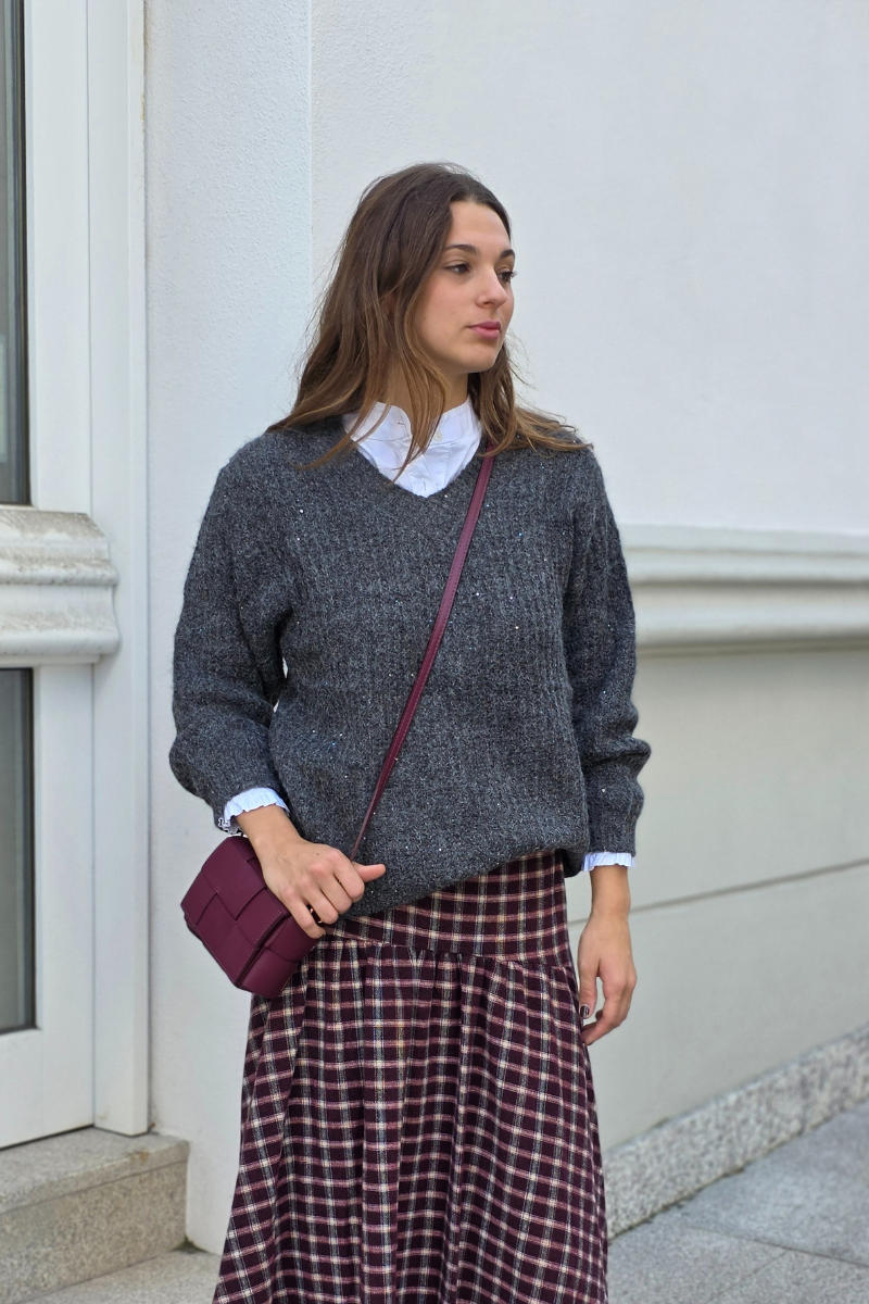 Jersey Olivia de punto con brillos gris oscuro