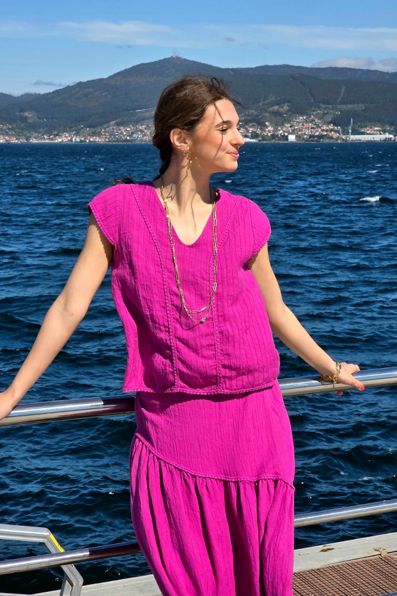 Blusa Rayas Magenta tipo lino