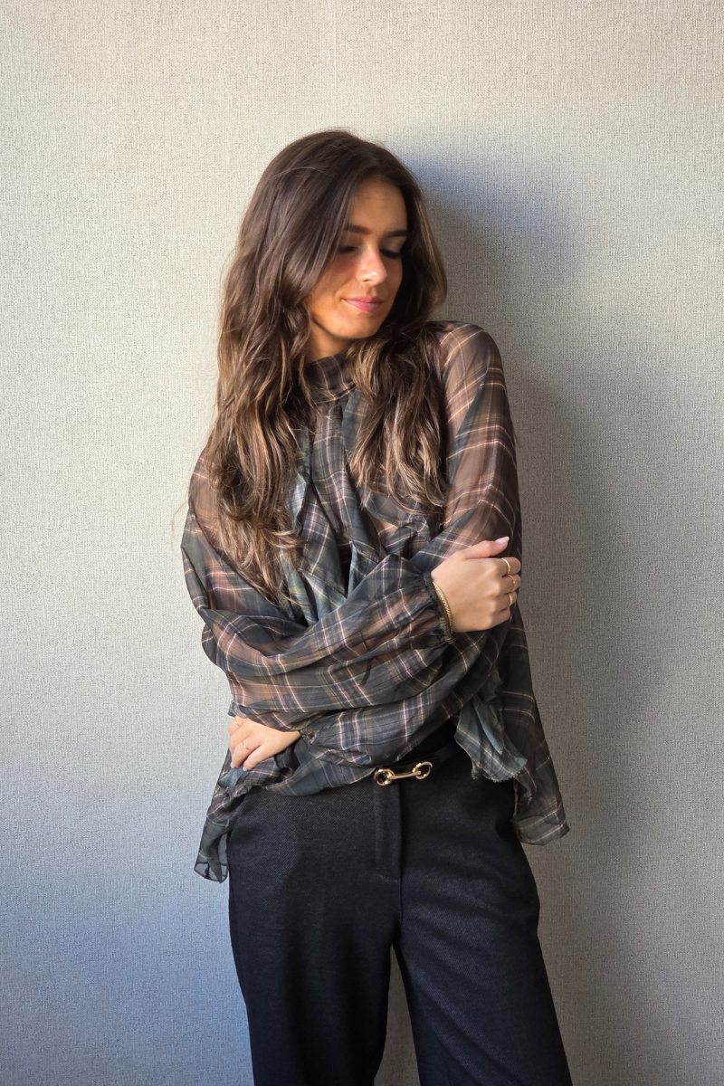 Blusa Victoria escocesa verde militar