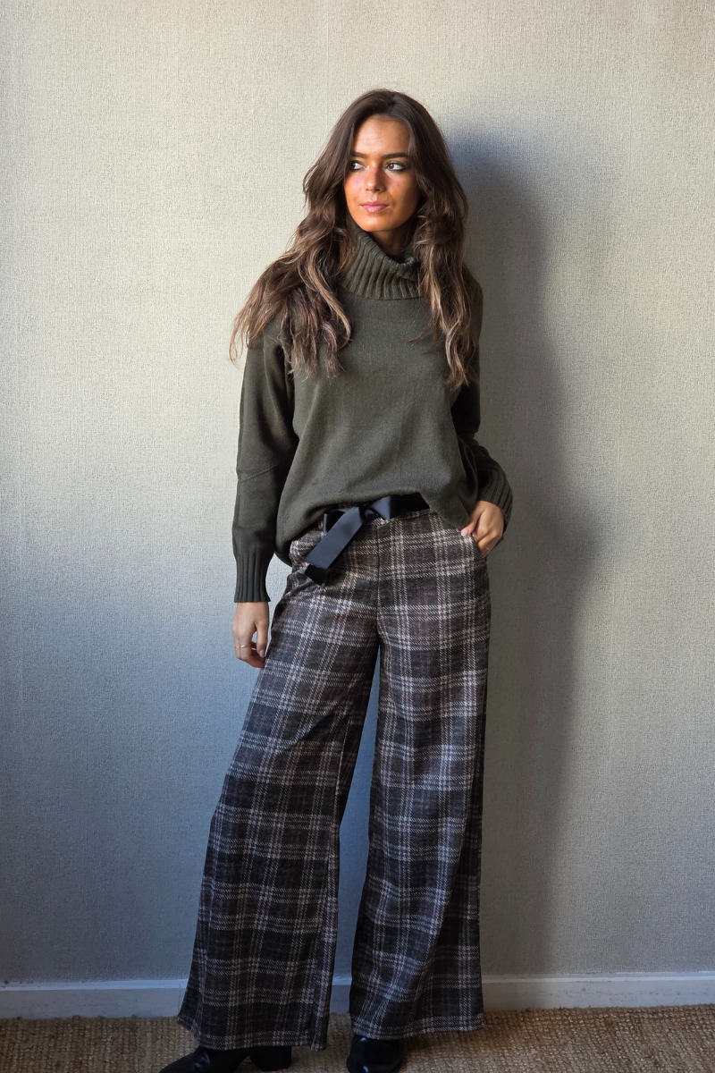 Pantalón palazzo cuadro verde