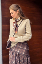 Falda Pía de cuadros escocesa asimétrica marrón