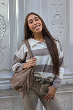 Jersey de rayas con cuello camisero topo