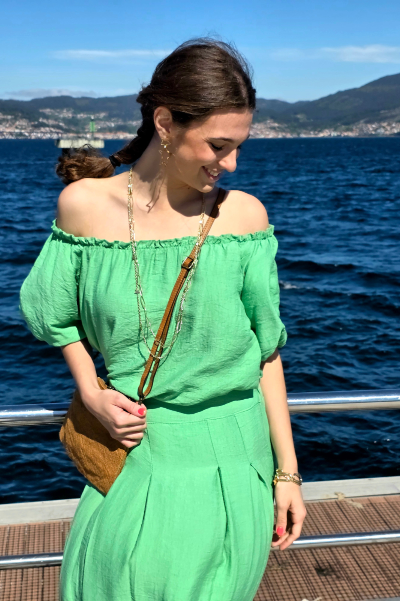 Blusa Manga Globo Palabra de Honor Verde Andalucía