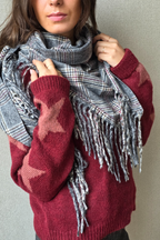 Bufanda escocesa triangulo y flecos azul