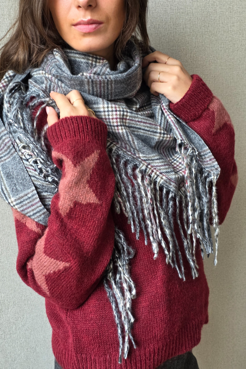 Bufanda escocesa triangulo y flecos azul