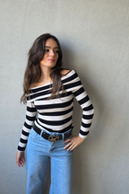 Jersey Escote Bardot Rayas - Negro