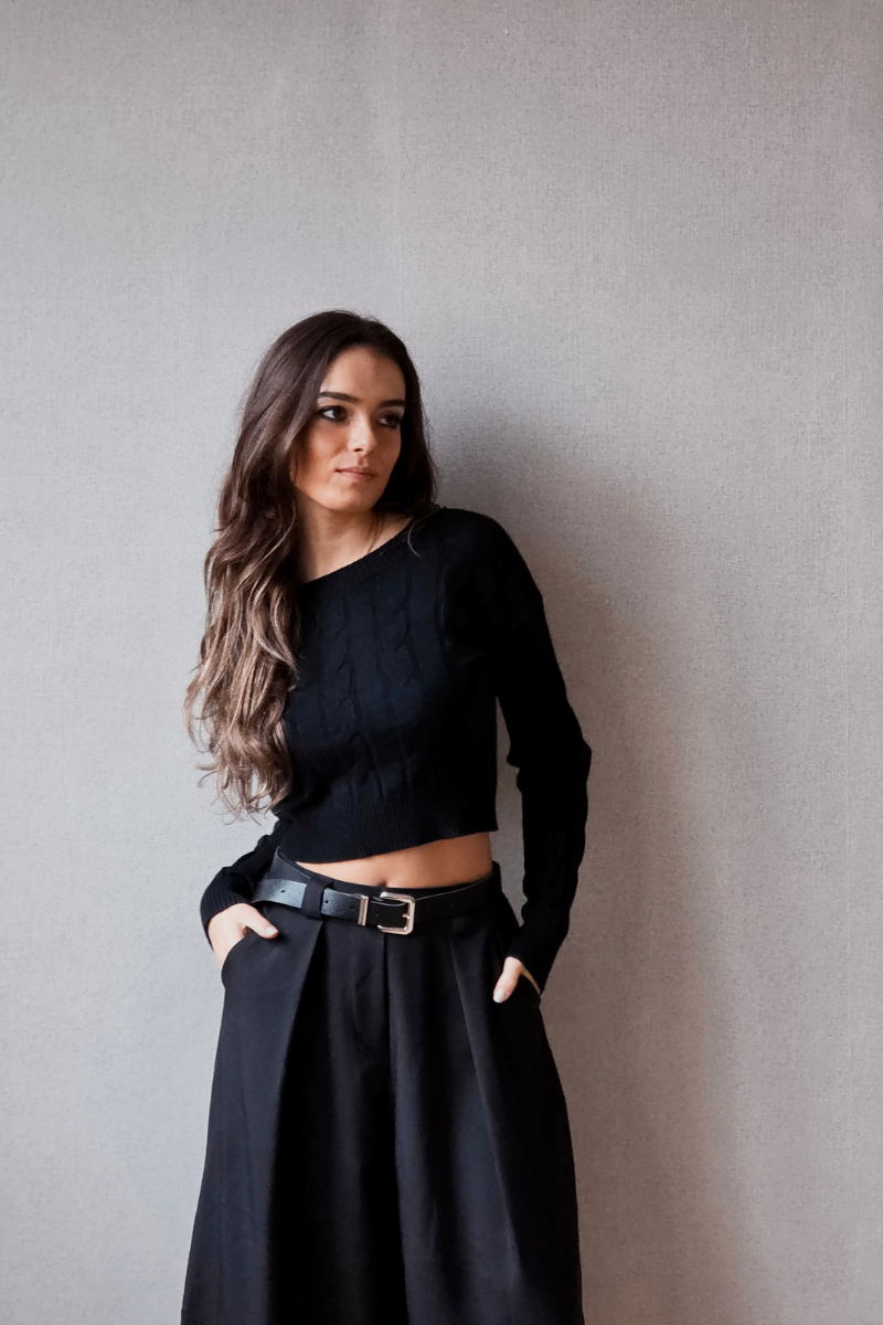 Jersey corto de trenzas negro