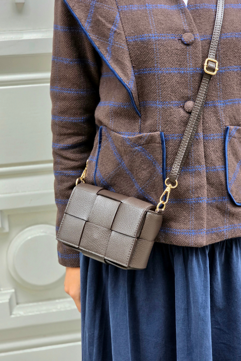 Bolso mini de piel cuadritos chocolate