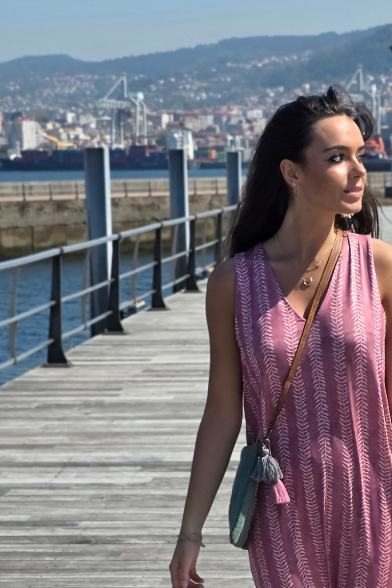 Vestido Largo Estampado Ramos Rosa elástico