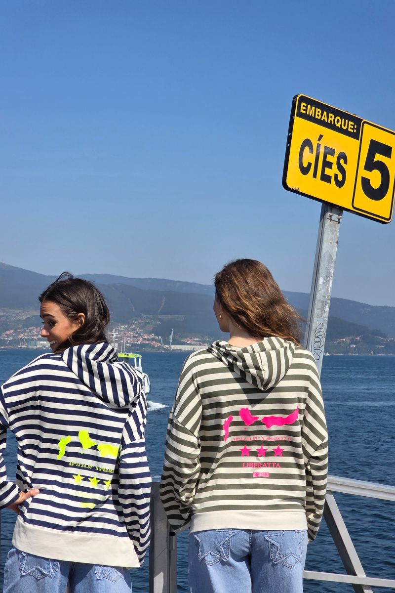 Sudadera de Rayas Azul Marino Estampado Cíes