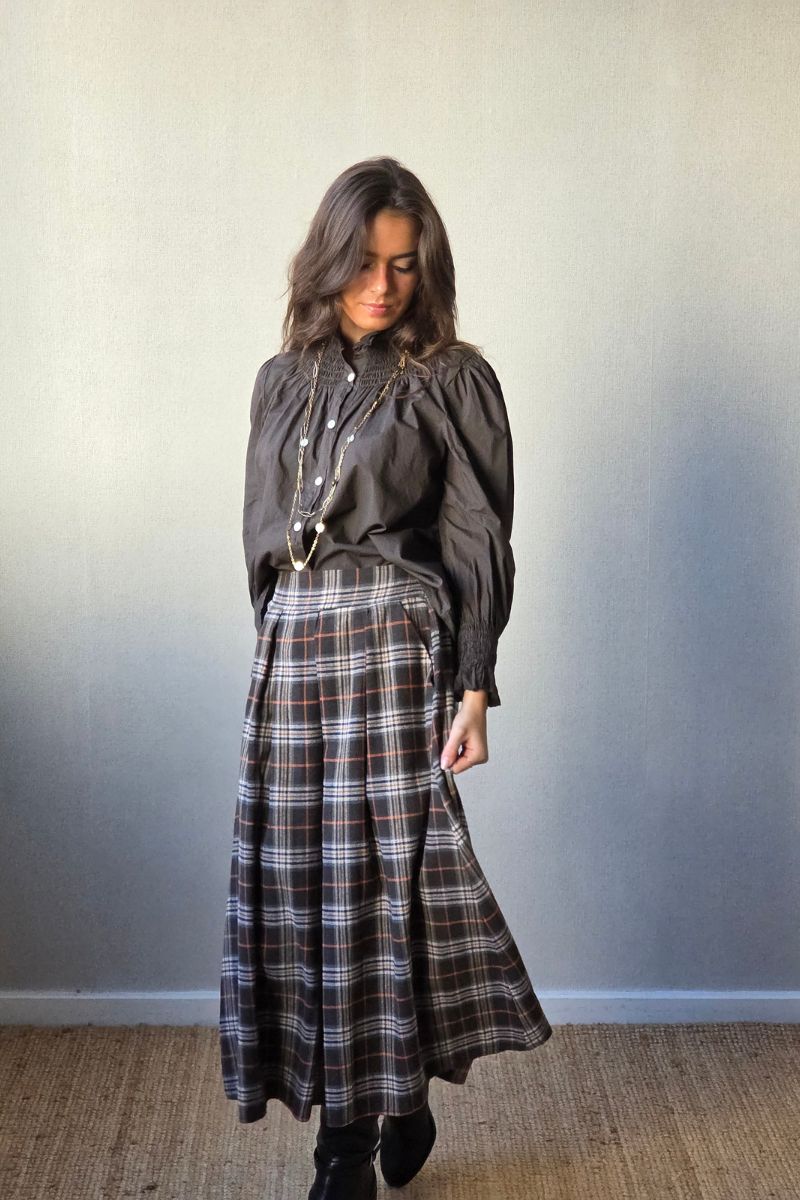 Falda tablas de cuadro escocés chocolate