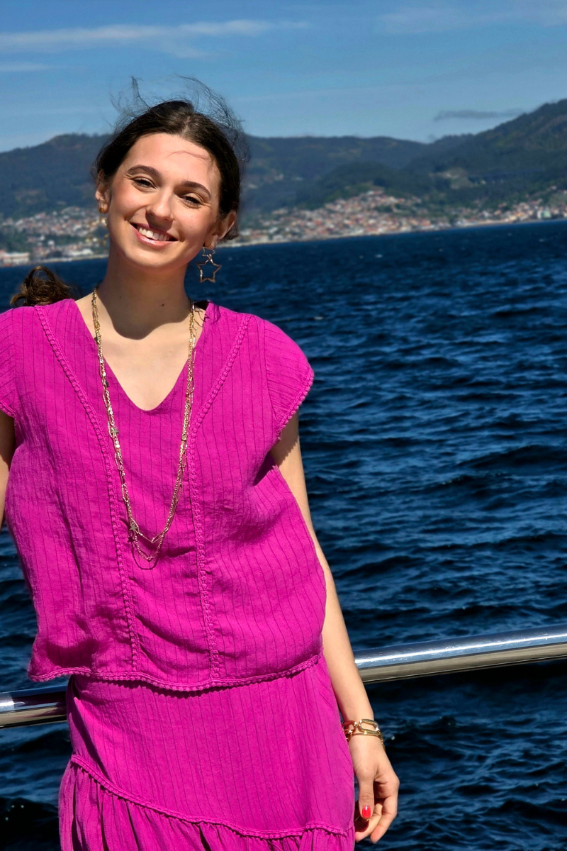 Blusa Rayas Magenta tipo lino