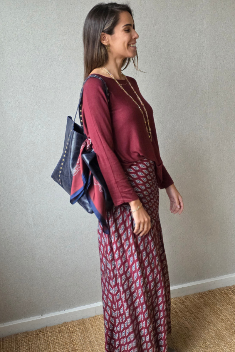 Jersey punto fino fluido granate