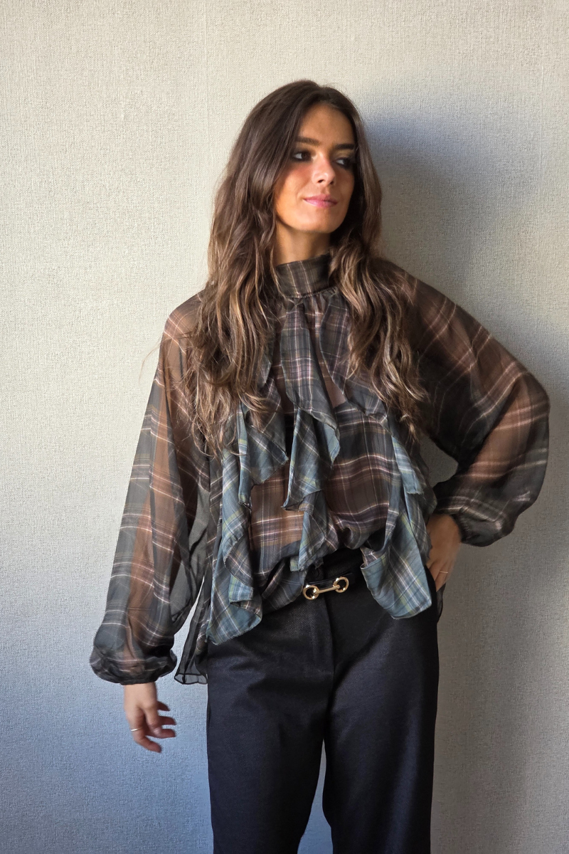 Blusa Victoria escocesa verde militar