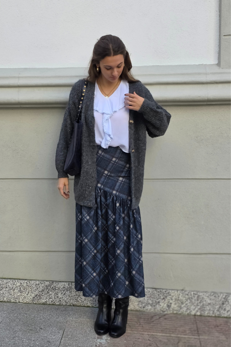 Falda Pía de cuadros escocesa asimétrica azul