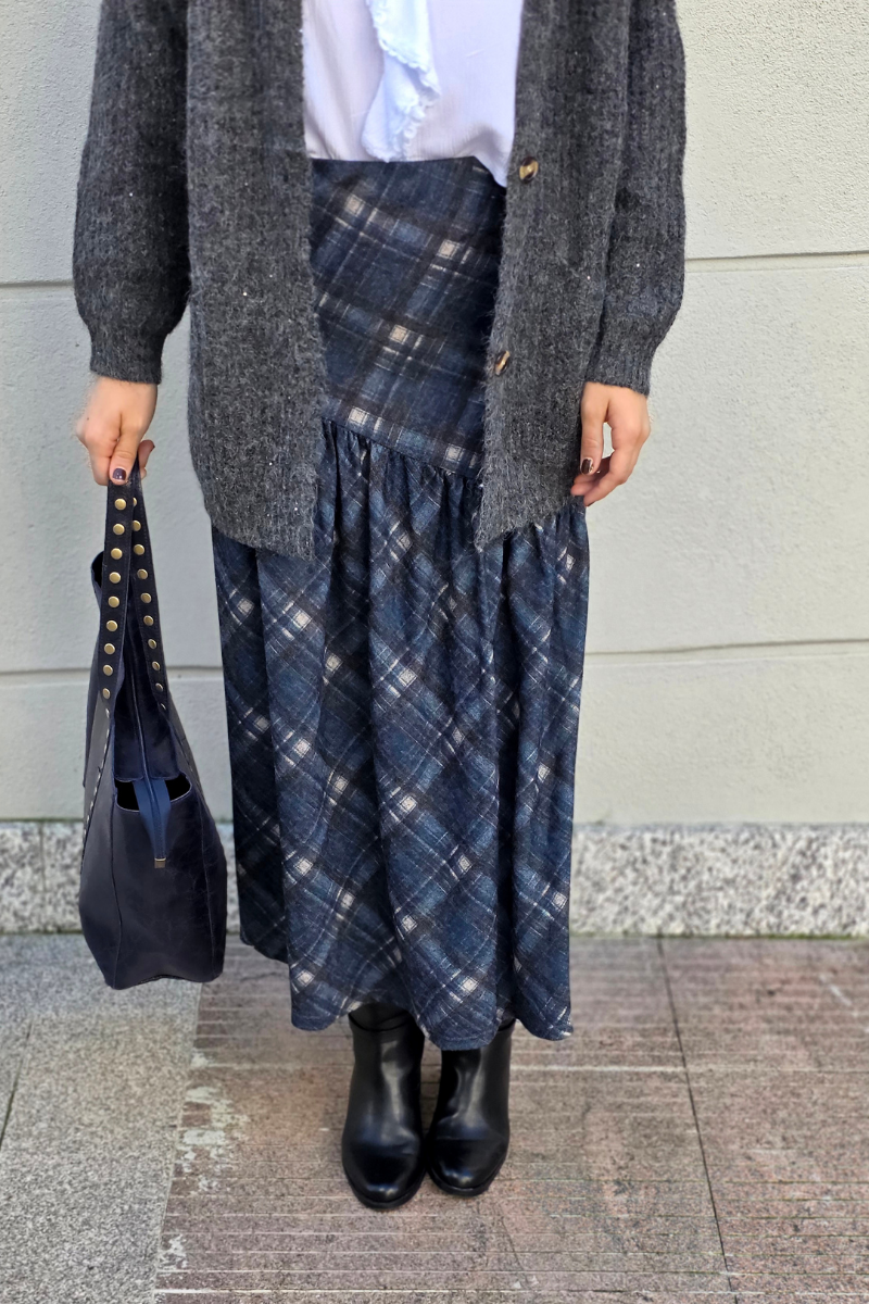 Falda Pía de cuadros escocesa asimétrica azul