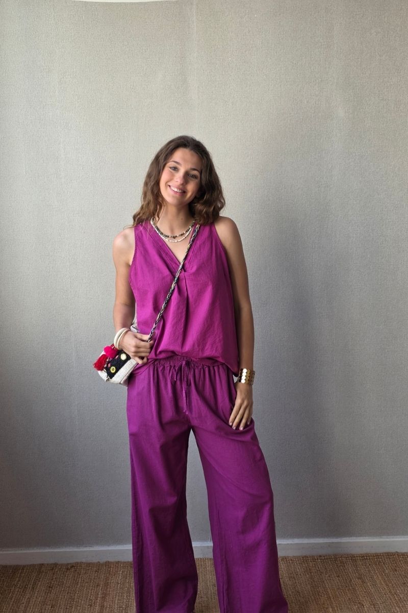 Blusa tipo lino magenta