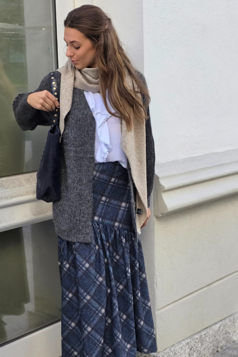 Falda Pía de cuadros escocesa asimétrica azul