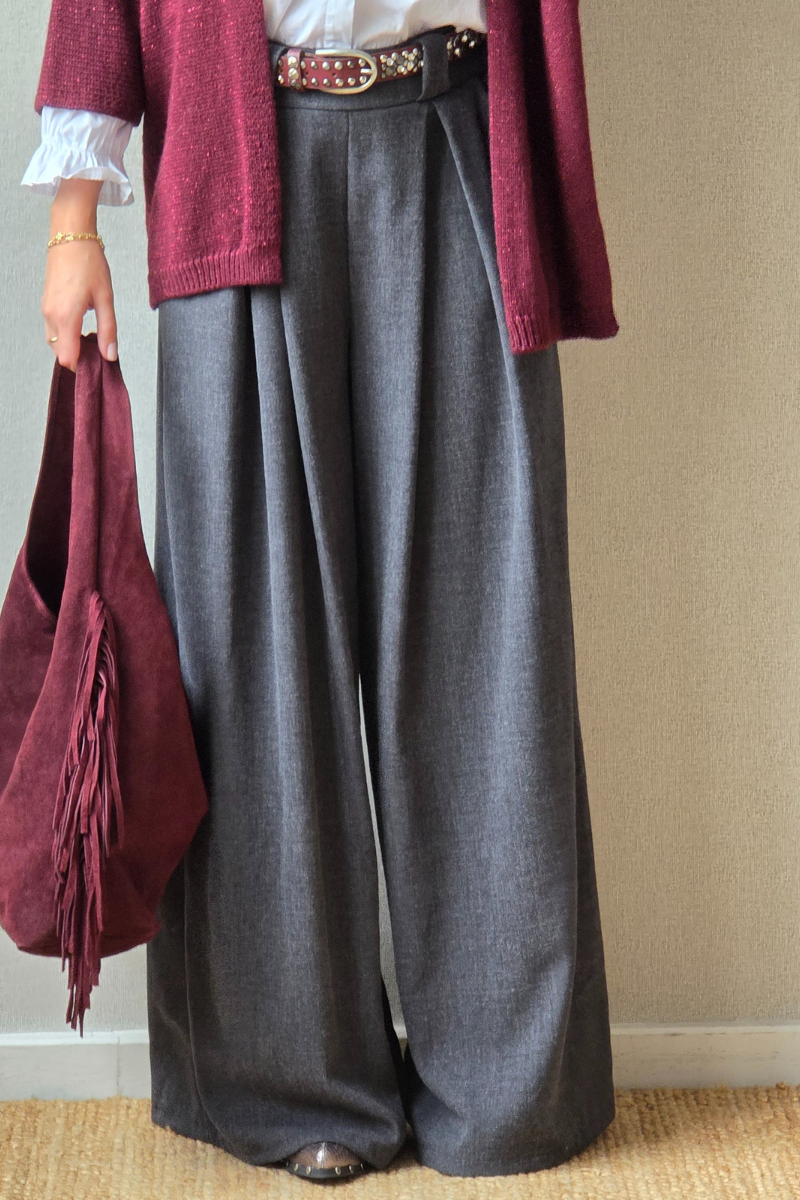 Pantalón palazzo mezclilla gris