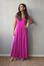 Vestido largo de asas al bies magenta