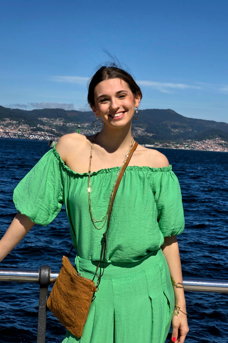 Blusa Manga Globo Palabra de Honor Verde Andalucía