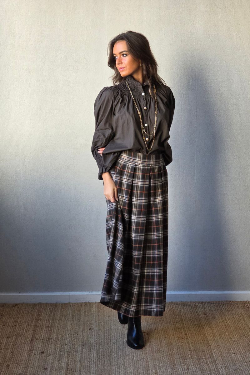 Falda tablas de cuadro escocés chocolate