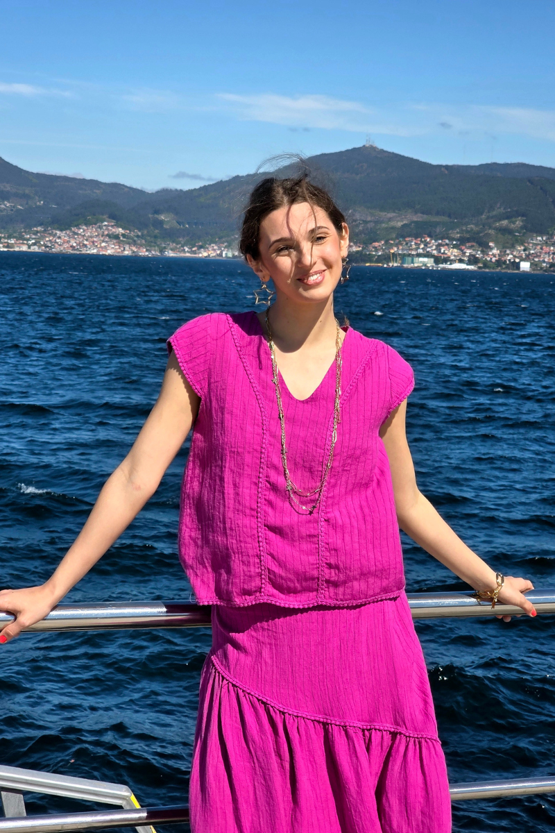 Blusa Rayas Magenta tipo lino