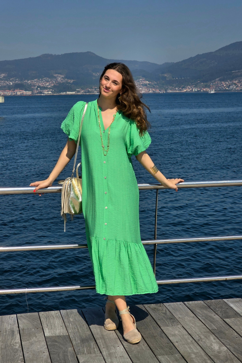 Vestido Manga Globo Verde