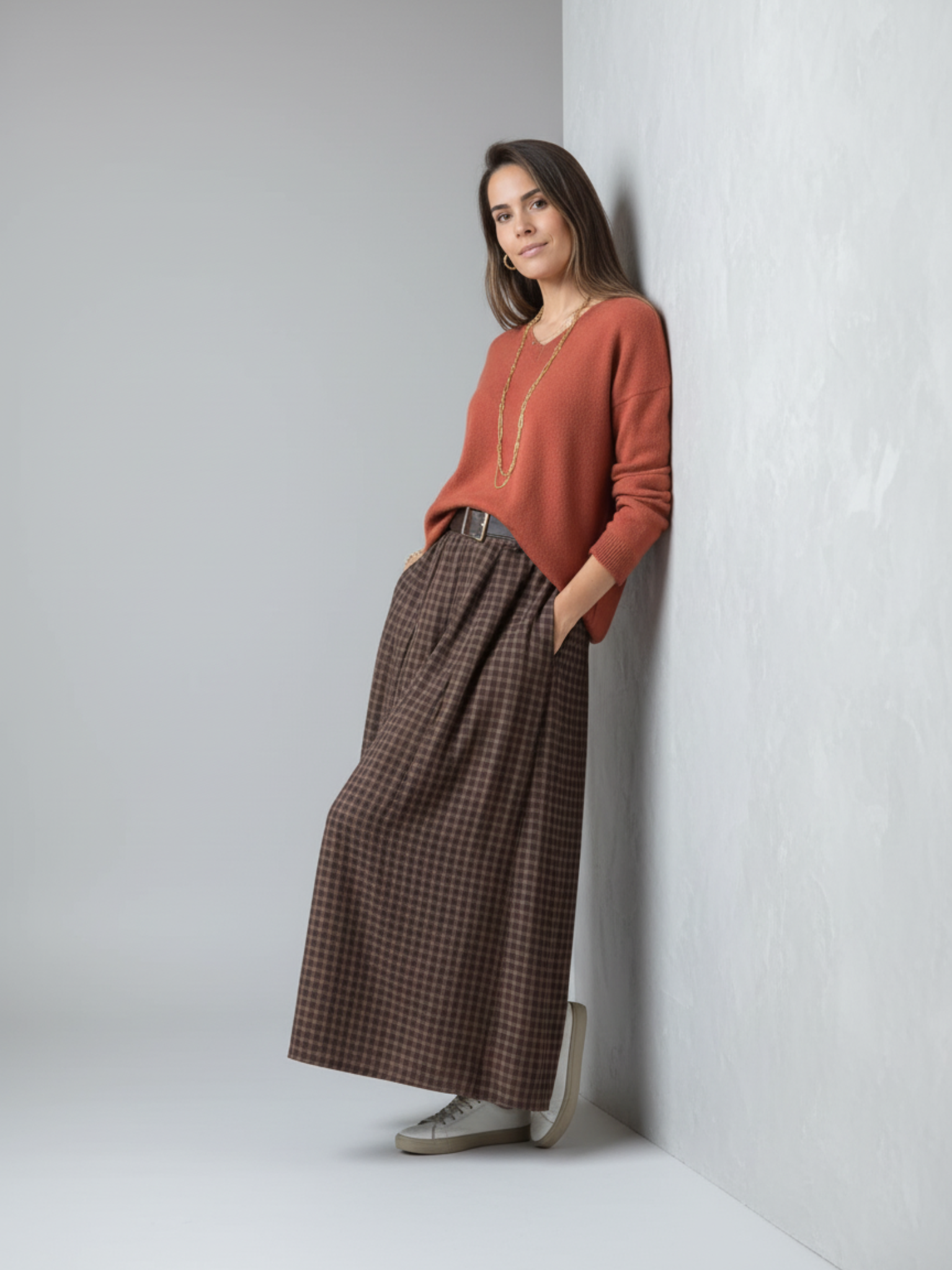 Falda de cuadros teja Sonsoles