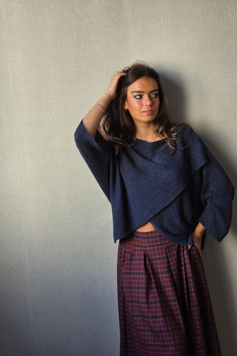 Jersey cruzado manga japonesa azul marino