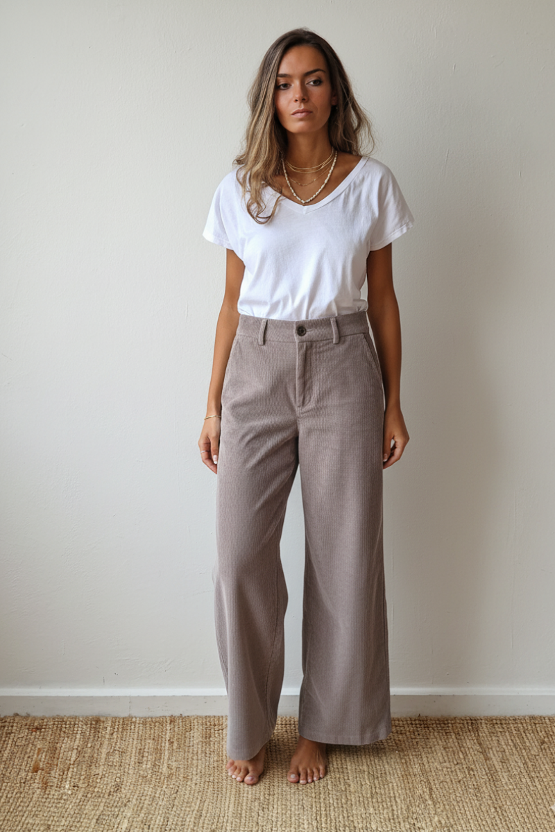 Pantalón de pana ancho topo