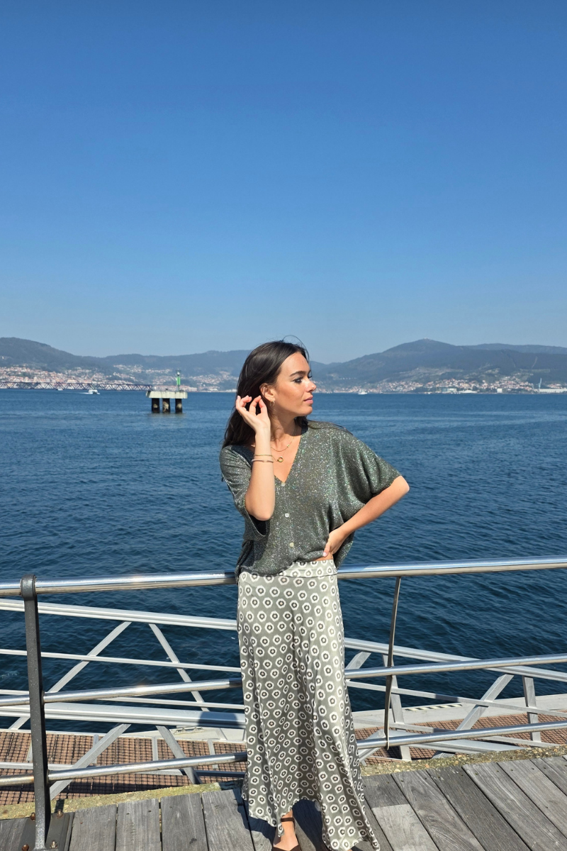 Falda Larga Estampado Célula Caqui