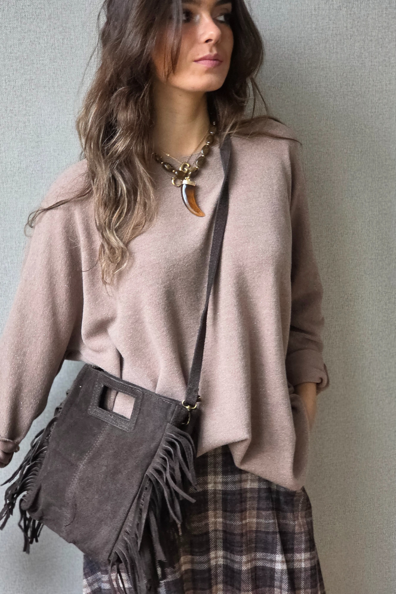 Bolso de ante con flecos chocolate