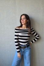 Jersey Escote Bardot Rayas - Negro